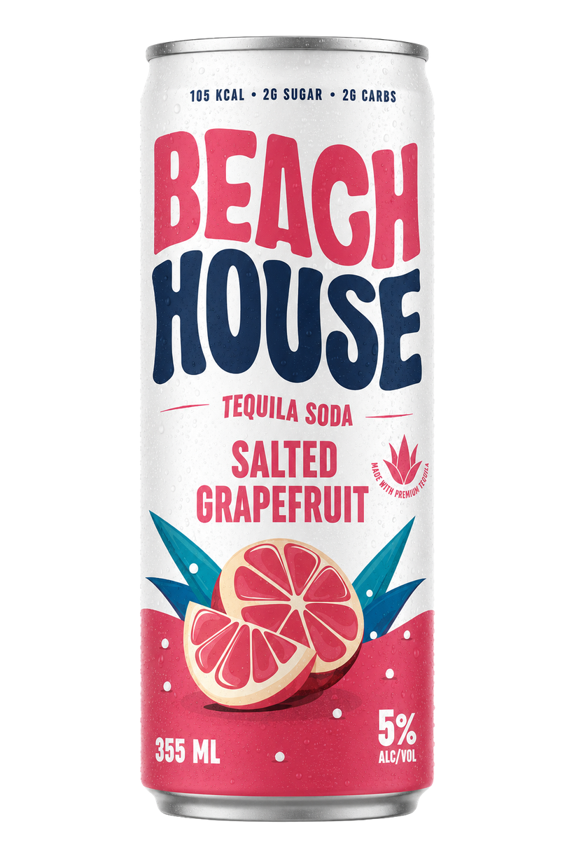 Beach House Salted Grapefruit tequila soda, 355 millilitre can