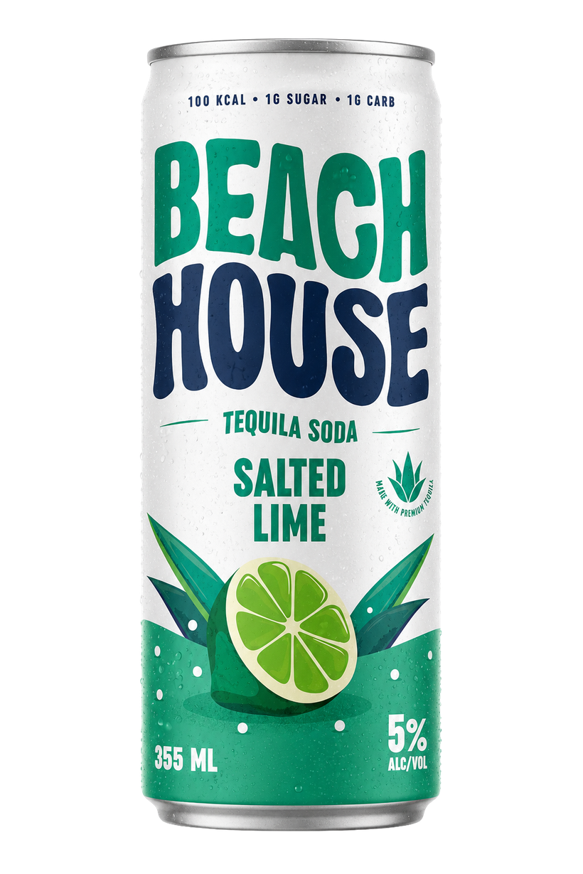 Beach House Salted Lime tequila soda, 355 millilitre can